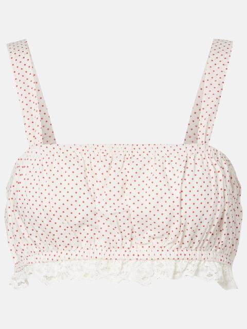 POSSE Marlowe lace-trimmed polka-dot cotton crop top