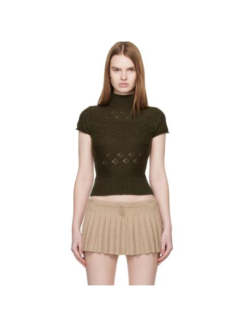 GUIZIO Khaki Vivienne Short Sleeve Cable Turtleneck