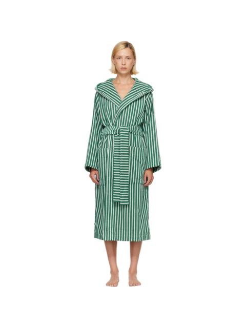 TEKLA Green & White Terry Hooded Bathrobe