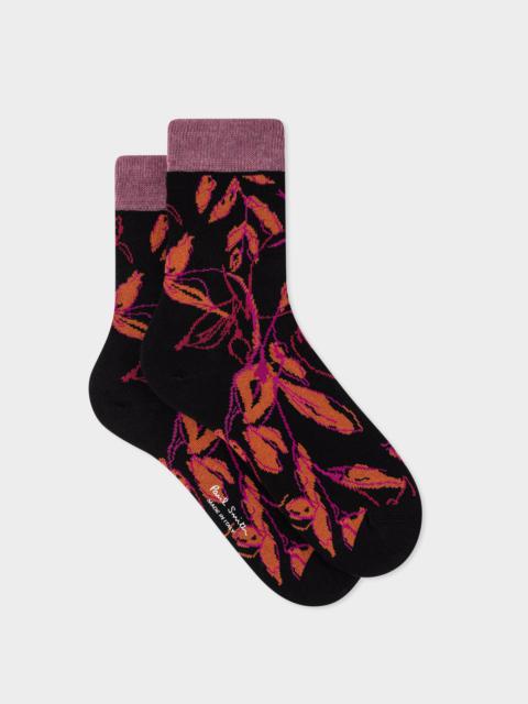 Paul Smith Women's Black Cotton-Blend 'Ink Floral' Socks