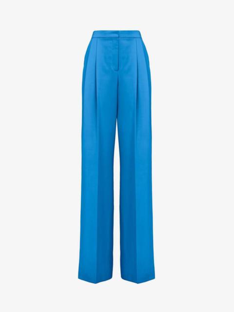 Women's Double Pleat Wide Leg Trousers in Lapis Blue