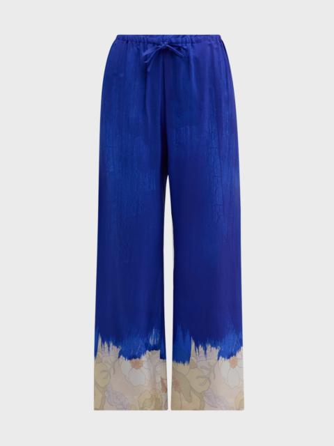 Dries Van Noten Puvis Floral Brushstroke Wide-Leg Pull-On Pants