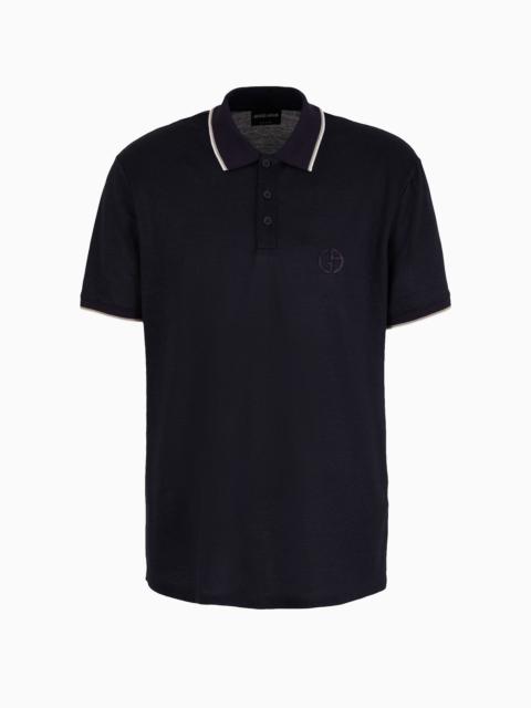 Short-sleeved polo shirt in silk, linen and cotton jersey