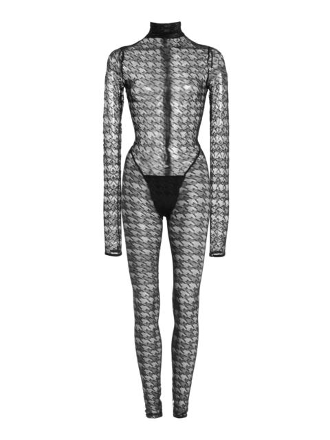 LaQuan Smith Sheer Houndstooth Jumpsuit black