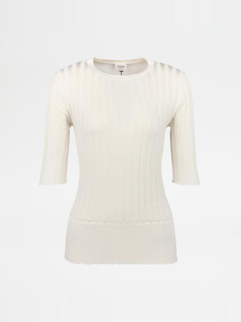 Tod's HALF-LENGTH SLEEVE SWEATER IN SILK - WHITE
