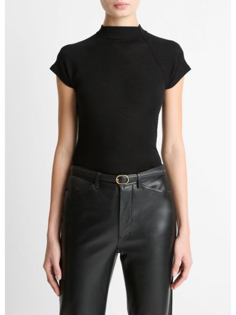 Vince Wool Raglan Cap-Sleeve Mock-Neck Top