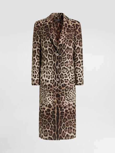 Dolce & Gabbana Leo-print brocade single-breasted coat with jewel buttons