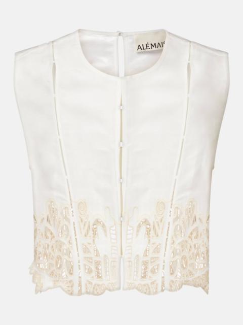 ALÉMAIS Rosemary embroidered linen-blend top