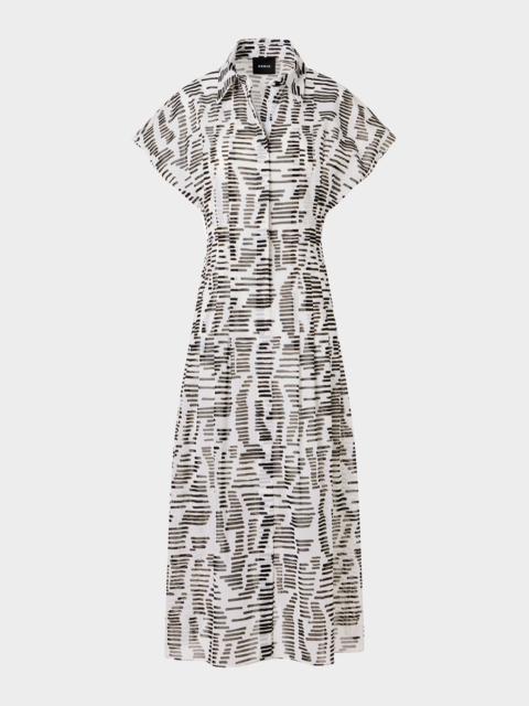 AKRIS Pleated Abstract-Print Cotton Voile Midi Dress