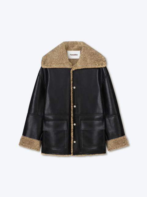 Nanushka MAUK - Faux shearling-trimmed jacket - Black/khaki