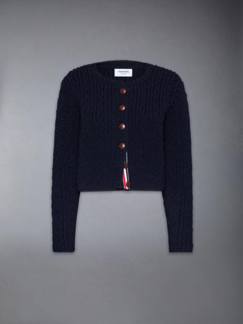 Thom Browne Irish Wool Handknit Half Cardigan Cable Stitch Short Crew Neck Cardigan
