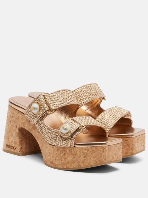 JIMMY CHOO Fayence raffia-effect platform sandals