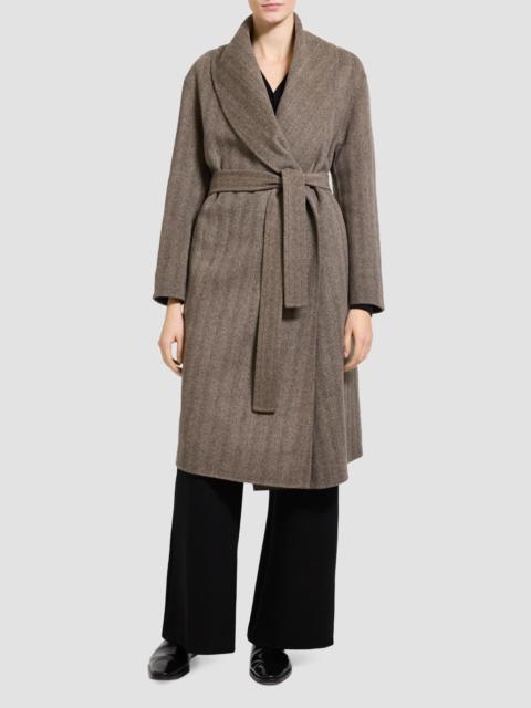Theory Women's Herringbone Wool Shawl Coat - Mocha Multi