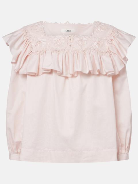 Chloé Ruffled lace-trimmed cotton blouse