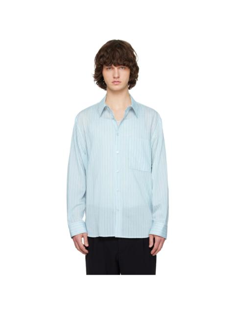 SOLID HOMME Blue Lyocell Nylon Stripe Shirt