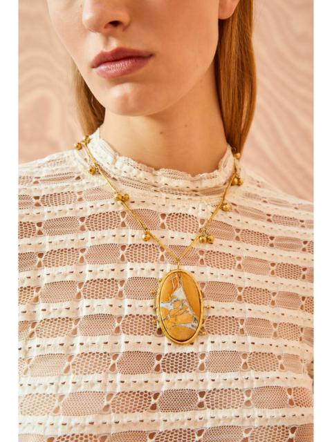 ULLA JOHNSON Hammered Chain Organic Stone Pendant