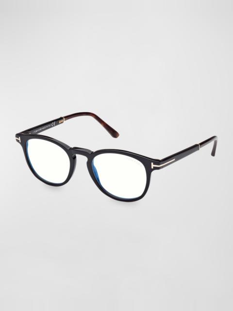 Blue Blocking Two-Tone Acetate Round Glasses