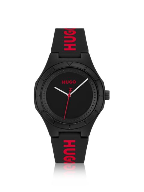 HUGO LIT FOR HIM BLACK WATCH WITH RED LOGO DETAILING