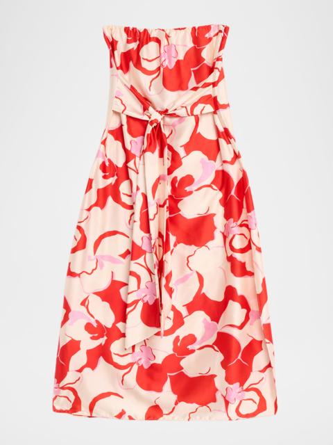 MISA Damalis Strapless Satin Midi Dress