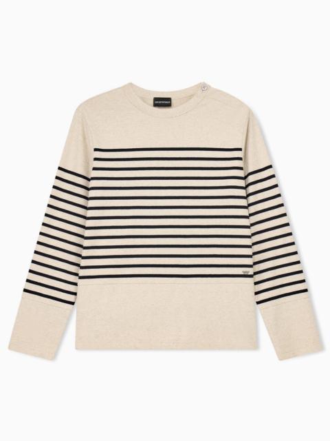 EMPORIO ARMANI JUMPER IN STRIPED COTTON JERSEY WITH SHOULDER BUTTON