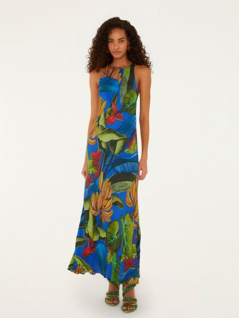 FARM RIO Blue Banana Grapes Sleeveless Lenzing Ecovero Maxi Dress