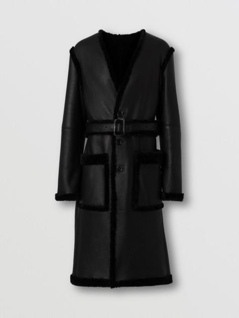 Burberry Pocket Detail Shearling Collarless Coat