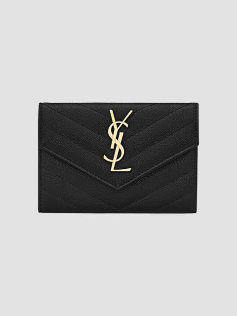 SAINT LAURENT Women's Cassandre Matelass Small Envelope Wallet in Grain de Poudre Embossed Leather - Nero