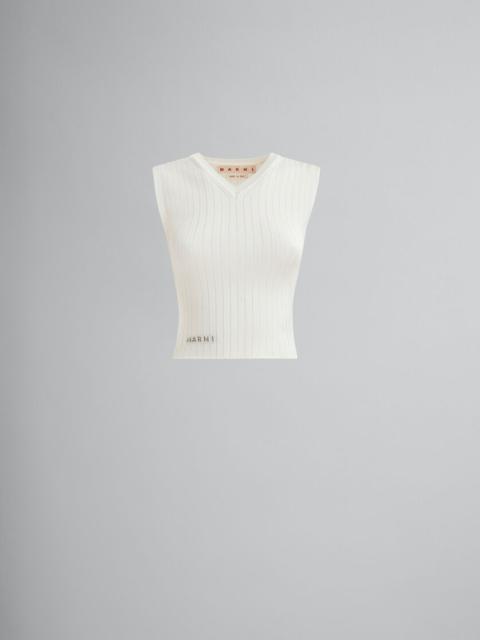 WHITE RIBBED VISCOSE VEST