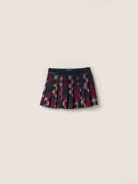 Miu Miu Pleated plaid patchwork miniskirt