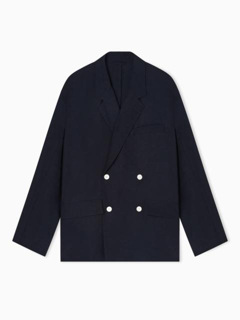 EMPORIO ARMANI LINEN-BLEND DOUBLE-BREASTED JACKET