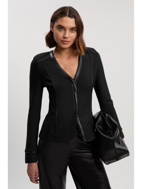 KAREN MILLEN Petite Bandage PU Detail V Neck Top