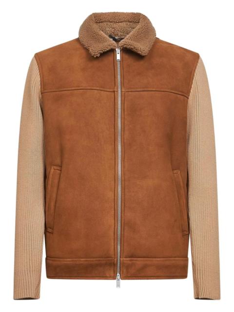 LARDINI shearling-collar knitted jacket
