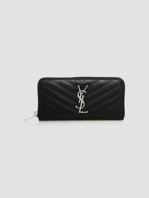SAINT LAURENT Monogram Matelasse Leather Zip-Around Wallet - Black
