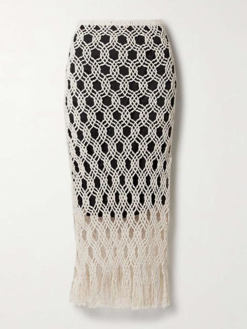 diotima Sparrow fringed crocheted cotton midi skirt Ivory