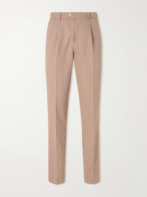 Brunello Cucinelli Straight-Leg Pleated Cotton and Linen-Blend Trousers