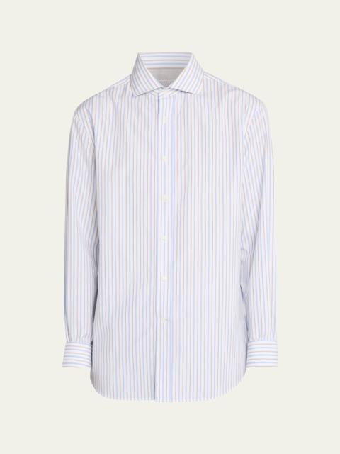 Brunello Cucinelli Men's Cotton Variegated Stripe Button-Down Shirt