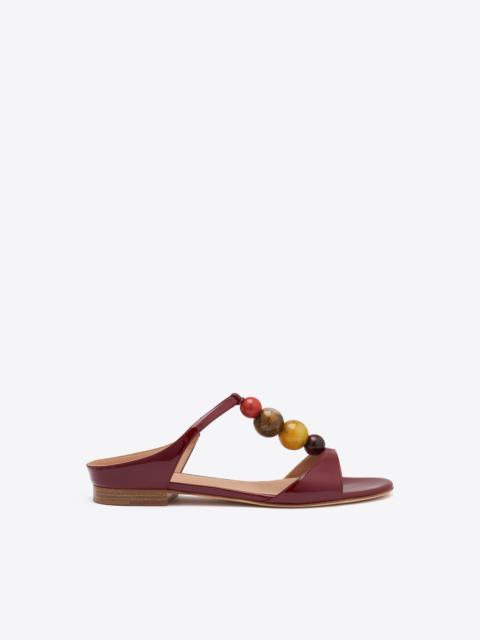 MALONE SOULIERS Lena Red Beaded Patent Leather Flat Sandals