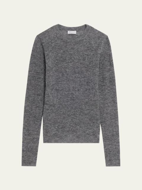 Brunello Cucinelli Silk-Alpaca Open-Knit Crewneck Sweater