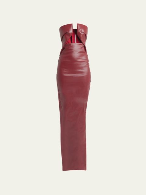 Rick Owens Strapless Cutout Wax-Denim Bustier Gown
