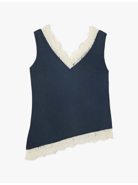 WHISTLES V-Neck Lace-Trim Satin Top