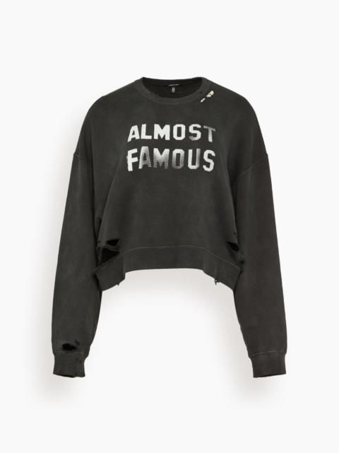 R13 Almost Famous Cropped Crewneck in Black