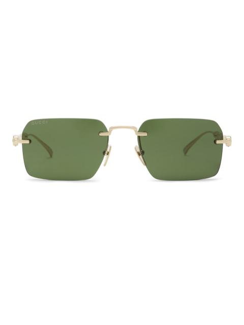 GUCCI Rectangular Bamboo Metal Sunglasses