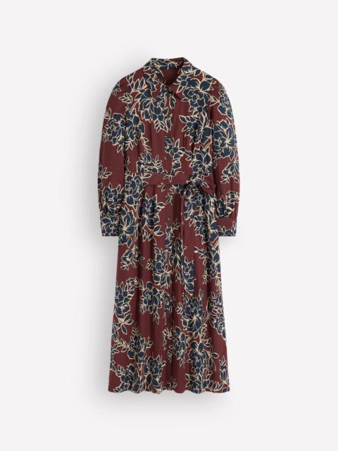 BODEN Maeve Cotton Midi Shirt Dress-Brown, Enchanted Peony Large
