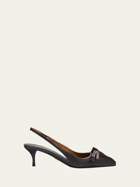 Prada 55mm Brushed Leather Slingback Pumps