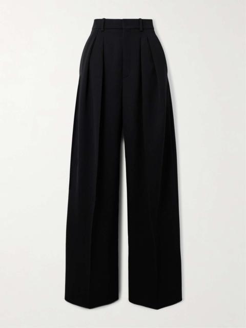 Pleated wool wide-leg pants Black