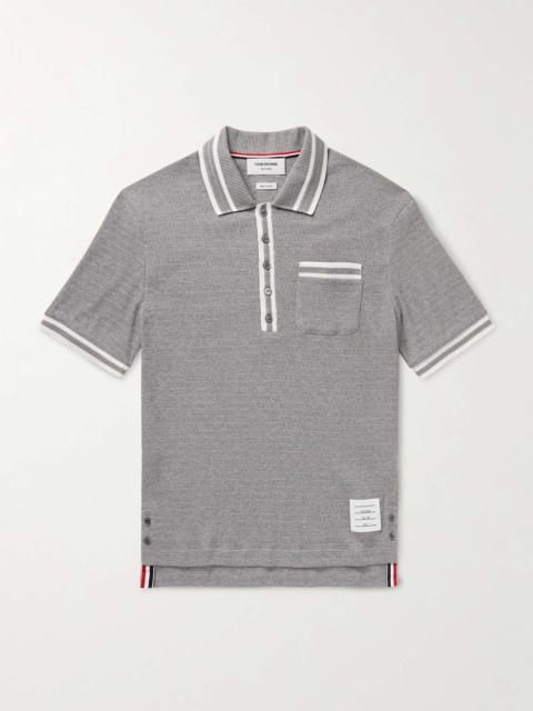 Slim-Fit Striped Pointelle-Knit Cotton Polo Shirt