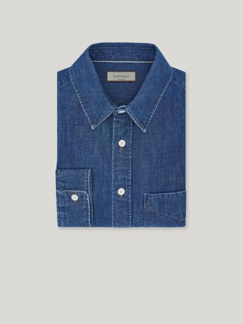 Canali DENIM BLUE STONEWASHED COTTON RELAXED-FIT SHIRT