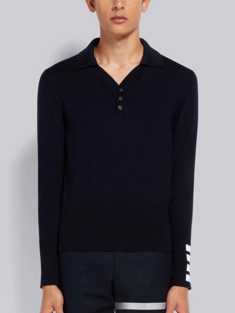 Thom Browne Navy Fine Merino Wool 4-Bar Cuff Long Sleeve Polo