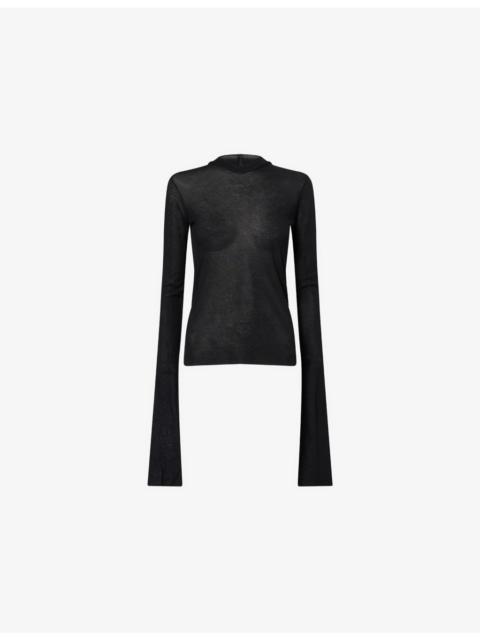 Rick Owens Cropped Hooded Long-Sleeve Silk-Blend T-Shirt