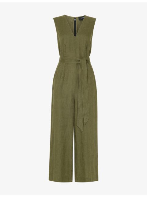 WHISTLES V-Neck Belted-Waist Linen Jumpsuit